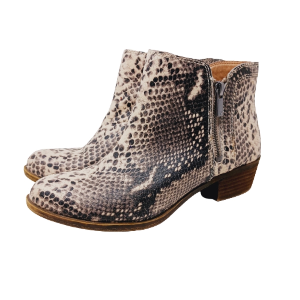 Lucky Brand Breah Leather Snakeskin Print Ankle Boots Size 8